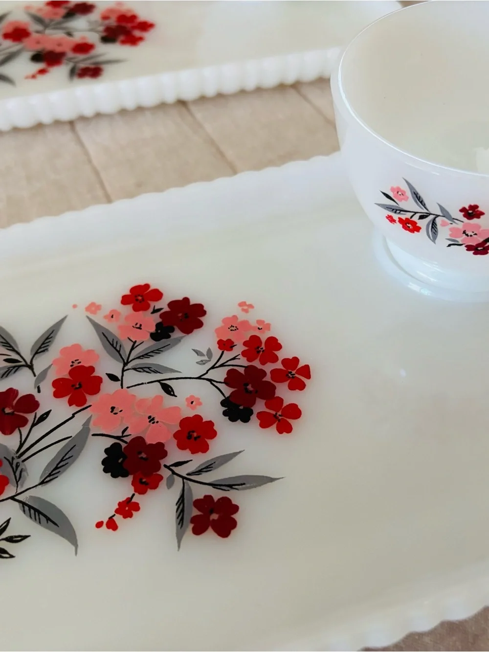 Anchor Milk Glass Snack Set Primrose Pattern